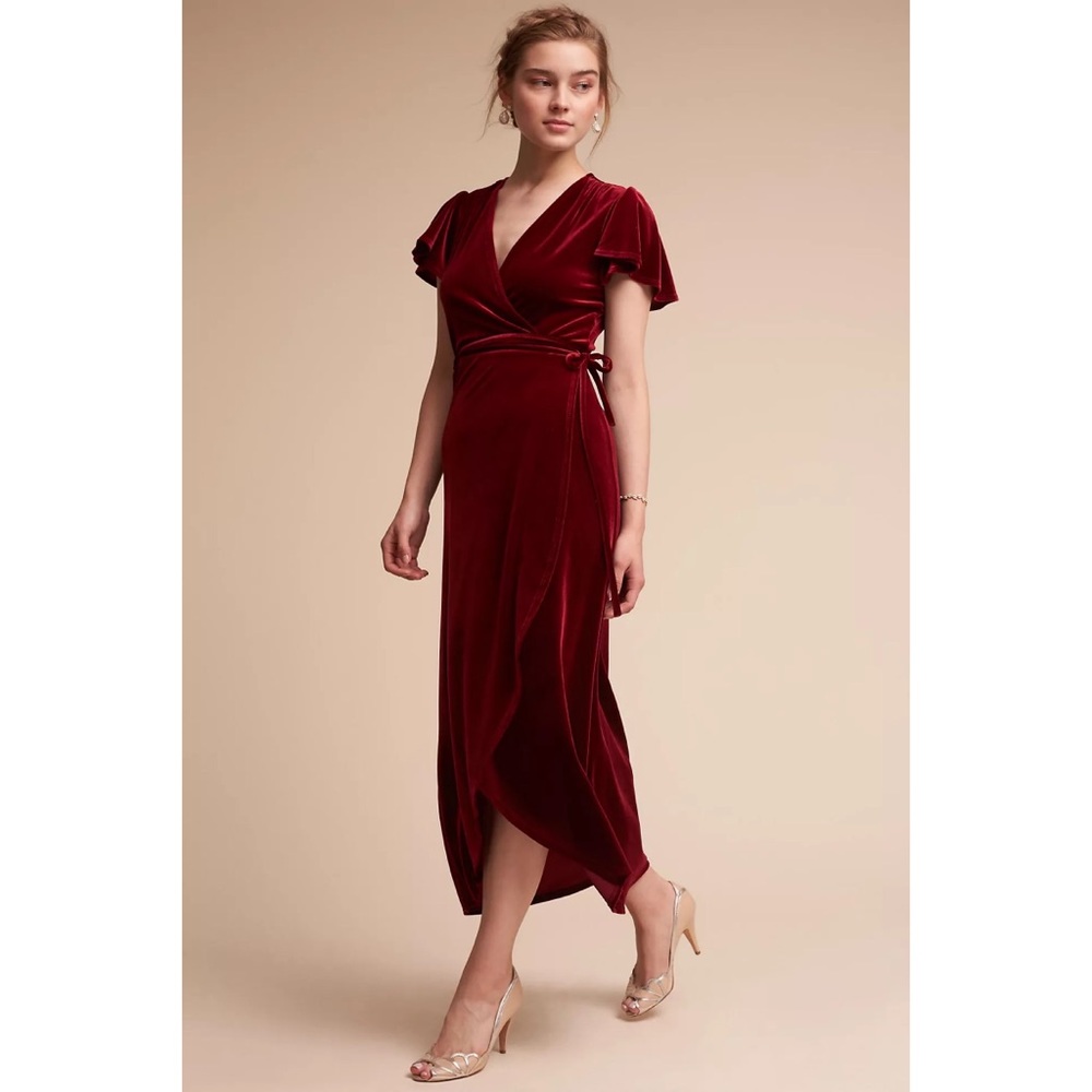 BHLD (Anthropologie) Thrive Velvet Dress Burgundy/Wine colour size Small